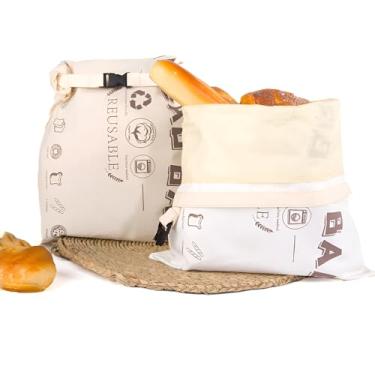 Imagem de Meowoo 2 sacos de pão de cera de abelha para pão caseiro - sacos reutilizáveis de cera de abelha para fermento, sacos encerados de algodão (43 x 30 cm), mantém frescos por mais tempo sacos de