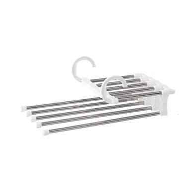 Imagem de Kit Cabide Multifuncional para Calças de Inox com 5 Divisórias Branco(1)