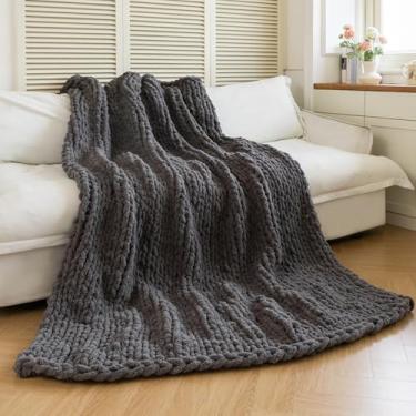 Imagem de Larexius Cobertor de malha grossa - Cobertor luxuoso macio e aconchegante de 50 x 60, cobertor 100% tecido, cobertor de nó de corda para sofá, decoração de casa, presente - lavável na máquina (cinza