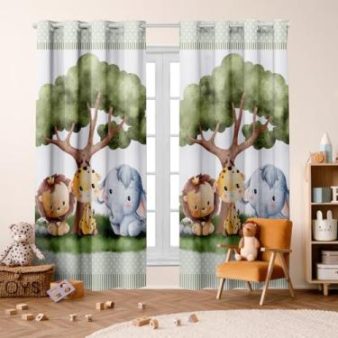Imagem de Cortina Infantil Estampada, 300x220 cm, 2 Folhas, Poliéster, Decorativa, para Quarto de Menino/Menina (SAFARI ARVORE)