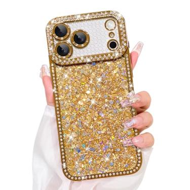 Imagem de Bonoma Capa com glitter para iPhone 17 Pro, luxuosa, brilhante, strass, brilhante, diamantes, galvanizada, para mulheres e meninas, capa protetora macia à prova de choque para iPhone 17 Pro, dourada