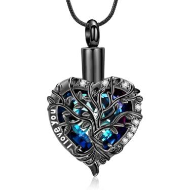 Imagem de AIWENXI Colar de urna árvore da vida para cinzas para homens e mulheres em forma de coração pedra do mês de nascimento joia de cremação memorial animal de estimação pingente de lembrança de aço