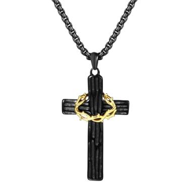 Imagem de Aroncent Colar de cruz de coroa de espinhos de aço inoxidável: joia religiosa de fé cristã com detalhes em ouro - presente com pingente simbólico espiritual, Aço inoxidável, Sem Pedra Preciosa