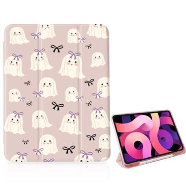 Imagem de Capa com laço fantasma de Halloween para iPad de 11 polegadas (chip A16) 2025 geração 11ª/iPad 11 polegadas 2022 10ª geração com suporte para lápis e hibernar/despertar automático, capa traseira de
