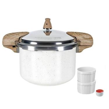 Imagem de Panela de Pressão Antiaderente Cerâmica Brinox 5,4L C/ Alça Indução Fe