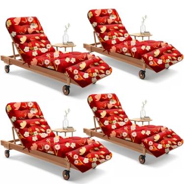 Imagem de Uthem Almofada para espreguiçadeira 4P para ambientes externos 180 x 59 x 11 cm, 100% algodão de substituição à prova d'água, almofada de cadeira de piscina para móveis de exterior com gravatas