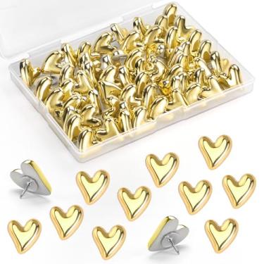 Imagem de GOOLADA 60 pinos decorativos de coração, pinos dourados fofos, tachas de polegar douradas para quadro de avisos, quadro de cortiça, parede, escritório ou casa