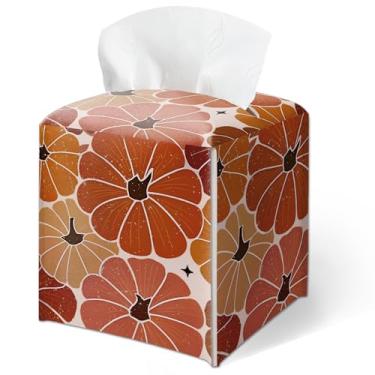 Imagem de Capa quadrada de caixa de lenços de outono, capa de caixa de lenços de abóbora em aquarela à prova d'água, mesa para sala de estar, escritório, vaidade, carro, presente exclusivo de ação de graças e