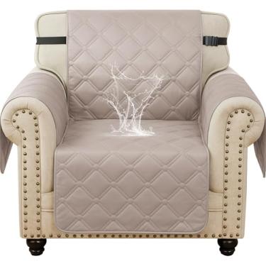 Imagem de XINEAGE Capa de poltrona impermeável, capa de sofá de 1 lugar com alças elásticas e bolsos, proteção tripla antiderrapante, capa de sofá lavável para animais de estimação e crianças (cadeira de 59,7