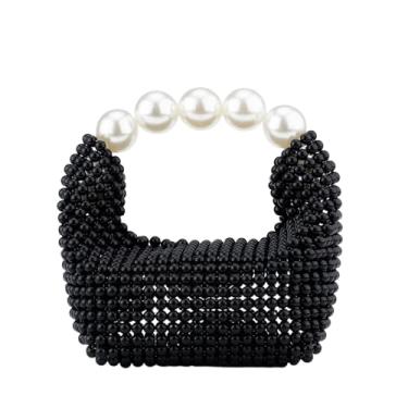Imagem de Grandxii Bolsa de mão feminina de pérola para noite bolsa feminina de tecido de praia de verão, Preto