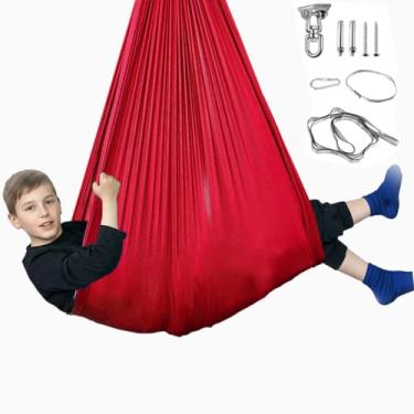 Imagem de Balanço sensorial para crianças e adultos, kit de suporte giratório de 360° para autismo, TDAH, SPD, balanço confortável comporta até 136 kg e tem um efeito calmante em crianças com necessidades