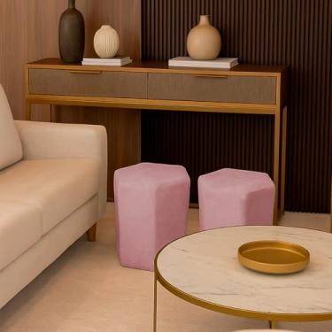 Imagem de Kit 2 Puff Para Sala Decorativo Hexagonal Penteadeira Quarto Closet Dav Premium Tecido Boucle (Rosê)