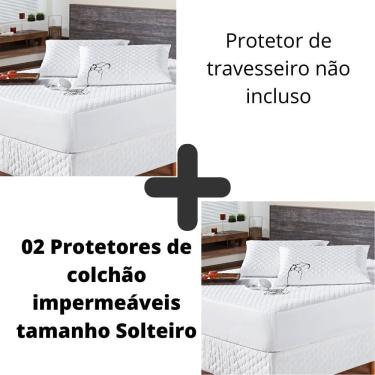 Imagem de Kit 02 Protetor Colchão Impermeável Branco Cama Solteiro