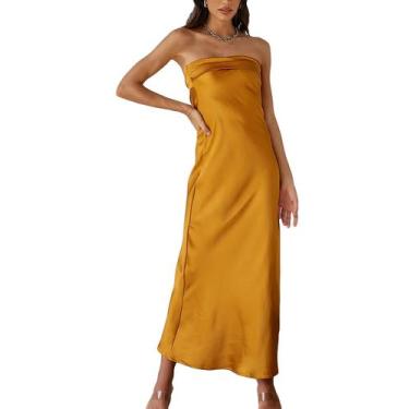 Imagem de Vestido maxi Realtix, seda acetinada, sem encosto, camiseta tubular fe