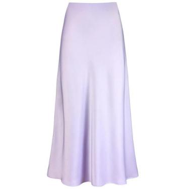 Imagem de Saia longa, acetinada, seda, elegante, em linha, maxi lilás, feminina 