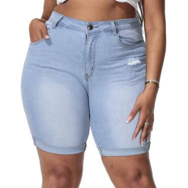 Imagem de Shorts jeans Gocolloa, cintura alta, elástica, bermuda, 20 W, azul cla