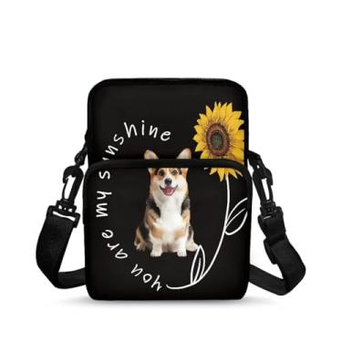 Imagem de Ecaestolph Bolsa tiracolo para mulheres, bolsa tiracolo pequena, bolsa transversal para homens, carteira de viagem, Corgi girassol preto, One Size