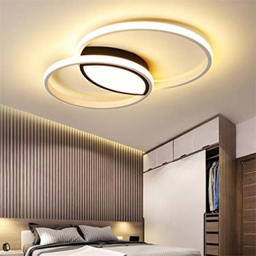 Imagem de Luminária de teto embutida para sala de estar e jantar, quarto, luminária regulável com controle remoto, luminária pendente LED, lustre redondo chique com 2 anéis, design para sala de estar,