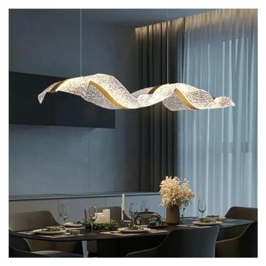Imagem de Lustre LED minimalista moderno compatível com sala de jantar, cozinha, quarto, lâmpada, decoração dourada, arte, design, luz pendente ondulada, lâmpadas de lustre