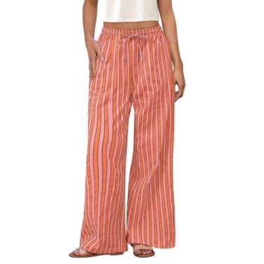 Imagem de Calças de pijama preTTYGARDEN femininas de algodão listrado com pernas