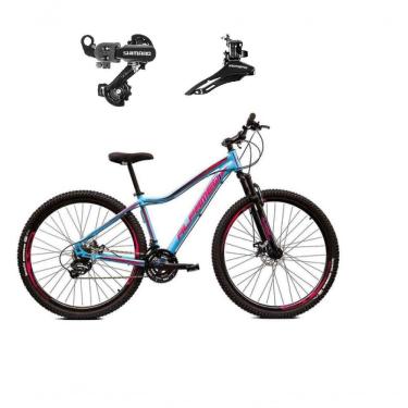 Imagem de Bicicleta Aro 29 Alfameq Pandora Feminina Alumínio 24v Câmbios Shimano Garfo Suspensão - Azul-rosa Tam.15
