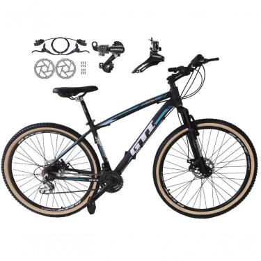 Imagem de Bicicleta Aro 29 Gti Roma 21v Câmbios Shimano Freio Disco Hidráulico Suspensão Pneu Faixa - Preto-azul Tam.17