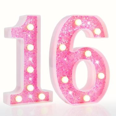 Imagem de Marquee Numbers Lights Pooqla Pink LED número 16 para meninas