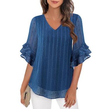 Imagem de Túnica VALOLIA azul marinho, blusa de festa feminina, XL