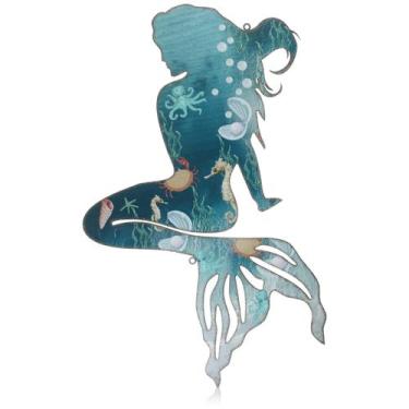 Imagem de Decoração de arte de parede Metal Mermaid Demissle Blue 38x24,5 cm