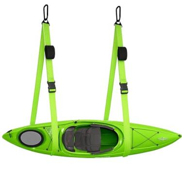 Imagem de Sistema de suporte para pendurar na parede e no teto da correia de armazenamento de caiaque – Compatível com caiaques, pranchas de stand up paddle (SUP) e canoas alças refletivas ajustáveis com