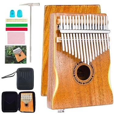 Imagem de EastRock Kalimba Piano de polegar de 17 teclas, captador embutido e caixa de proteção EVA de alto desempenho, martelo de afinação, modelos profissionais, equalizador (equalizador de madeira maciça de