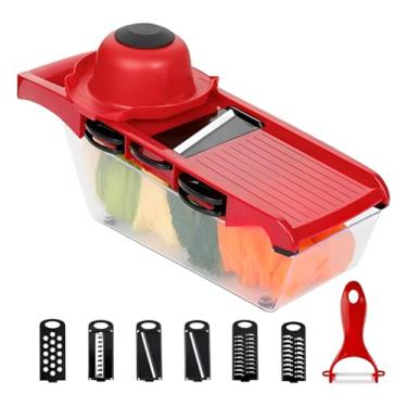 Imagem de Fatiador e Ralador de Legumes 6 em 1 com Lâminas Inox e Recipiente Coletor – Cortador Multifuncional para Cozinha
