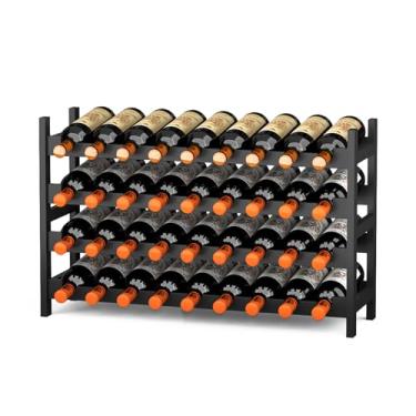 Imagem de Rack de vinho independente para piso de bambu, 4 camadas, 33, suporte de garrafa de vinho, expositor de armário de bancada, prateleiras organizadoras de armazenamento de vinho modulares empilháveis de