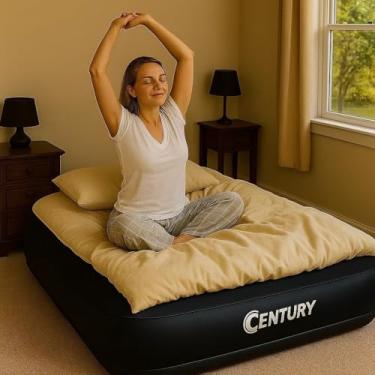 Imagem de Colchão Cama Inflável Casal Azul Flocado Liso Dormir Acampamento Ar Barraca Piscina Camping Portátil Rápido