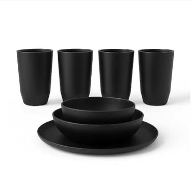 Imagem de Pratos de Jantar, Jogo Kit 12 Pratos 4 Copos 16 Peças, Perfeito para Qualquer Ocasião(Preto)