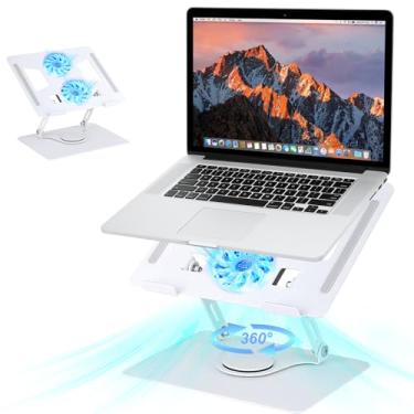 Imagem de Suporte articulado Ajustável para Laptop e Tablet com Ventilador de Refrigeração, com Rotação de 360 graus. Fabricado em Liga de Alumínio Robusta e Durável, Com Design Ergonômico