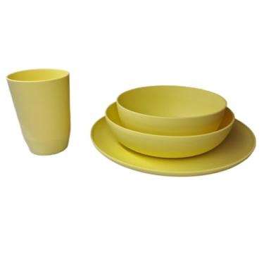 Imagem de Kit Peças para Refeições - Prato Raso, Fundo, Bowl e Copo | Conjunto em Plástico para Dia a Dia(AMARELO)
