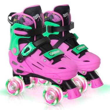 Imagem de Nattork Patins ajustáveis para crianças, meninos, meninas, adolescentes de 6 a 12 anos, 10, 11 e 12 anos, ideia de presente para aniversários, Natal, rosa, verde