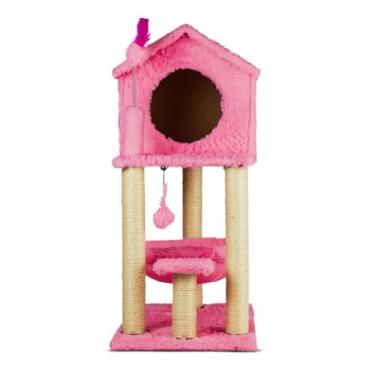 Imagem de Arranhador Gato Casa Dois Andares com Rede (Rosa)
