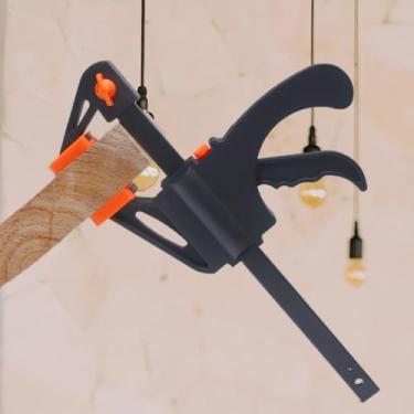 Imagem de Pacote com 2 grampos de barra de 10 cm para marcenaria, braçadeira/espalhador com uma mão, braçadeira F leve de troca rápida