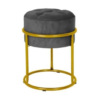 Imagem de Puff Argola Banqueta Ferro Estofada Penteadeira Decoração Quarto Sala Bancada Cadeira Moderno Pufe(Chumbo/Dourado)