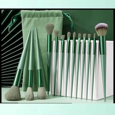 Imagem de Pincéis de maquiagem, kit de maquiagem, cabelos sintéticos macios para sombra, delineador, mistura, corretivo, sombra de nariz, verde, 13 peças