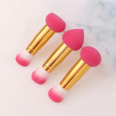 Imagem de Pincel em pó de ponta dupla, conjunto de pincéis de maquiagem de precisão com ponta de esponja de mistura para corretivo, retoque de raiz e contorno do cabelo (vermelho rosa gradiente)