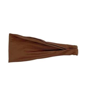 Imagem de Bandanas de cabelo largas para turbante extra para exercícios esportivos grandes, elásticos, antiderrapantes, faixas de cabelo grandes, marrom