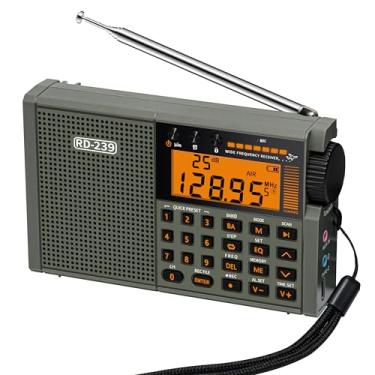 Imagem de Rádio de ondas curtas AIR/VHF/AM/FM/SW/Weather Bands Transistor com cartão TF/lanterna, luz de fundo de chave, registro digital, despertador, temporizador de sono, alimentado por bateria AA