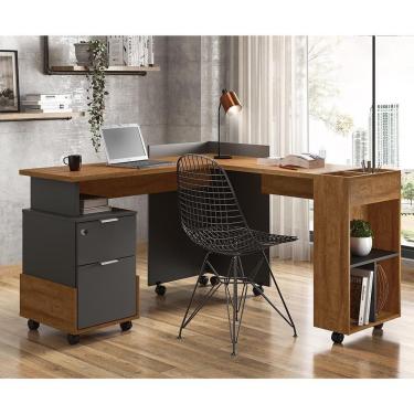 Imagem de Conjunto Office Alessa - Mdf Rodízios Puxadores Cromados Chumbo-amêndoa - Lukaliam Móveis