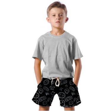 Imagem de Shorts Infantil Bermuda Calção Praia Verão Desenhos Caveira White 311 