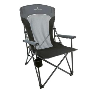 Imagem de Cadeira de acampamento Black Sierra – Cadeira dobrável portátil para gramado e praia com apoio de braço rígido acolchoado, encosto ventilado de malha, suporte para copos, bolsa de transporte – Suporta