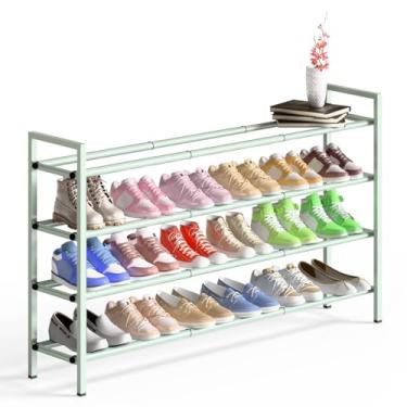 Imagem de Bumusty Sapateira expansível longa de 4 camadas para armário, 45,7 cm - 111,8 cm, sapateira ajustável para entrada, 20 a 24 pares de armazenamento grande de prateleira, metal resistente, verde