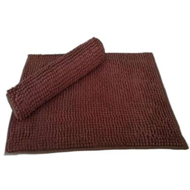 Imagem de Tapete de Banheiro Bolinha Microfibra Marrom 38x58cm